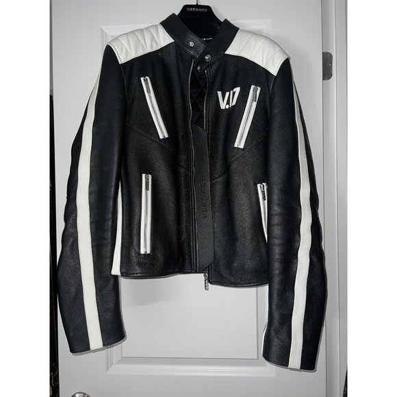 Versace Calf Leather Biker Moto Jacket - Picture 1 of 10